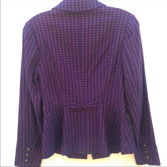 Modcloth Womens small Navy & Maroon Grid Print Bow Back dressy Casual blazer - Picture 3 of 8